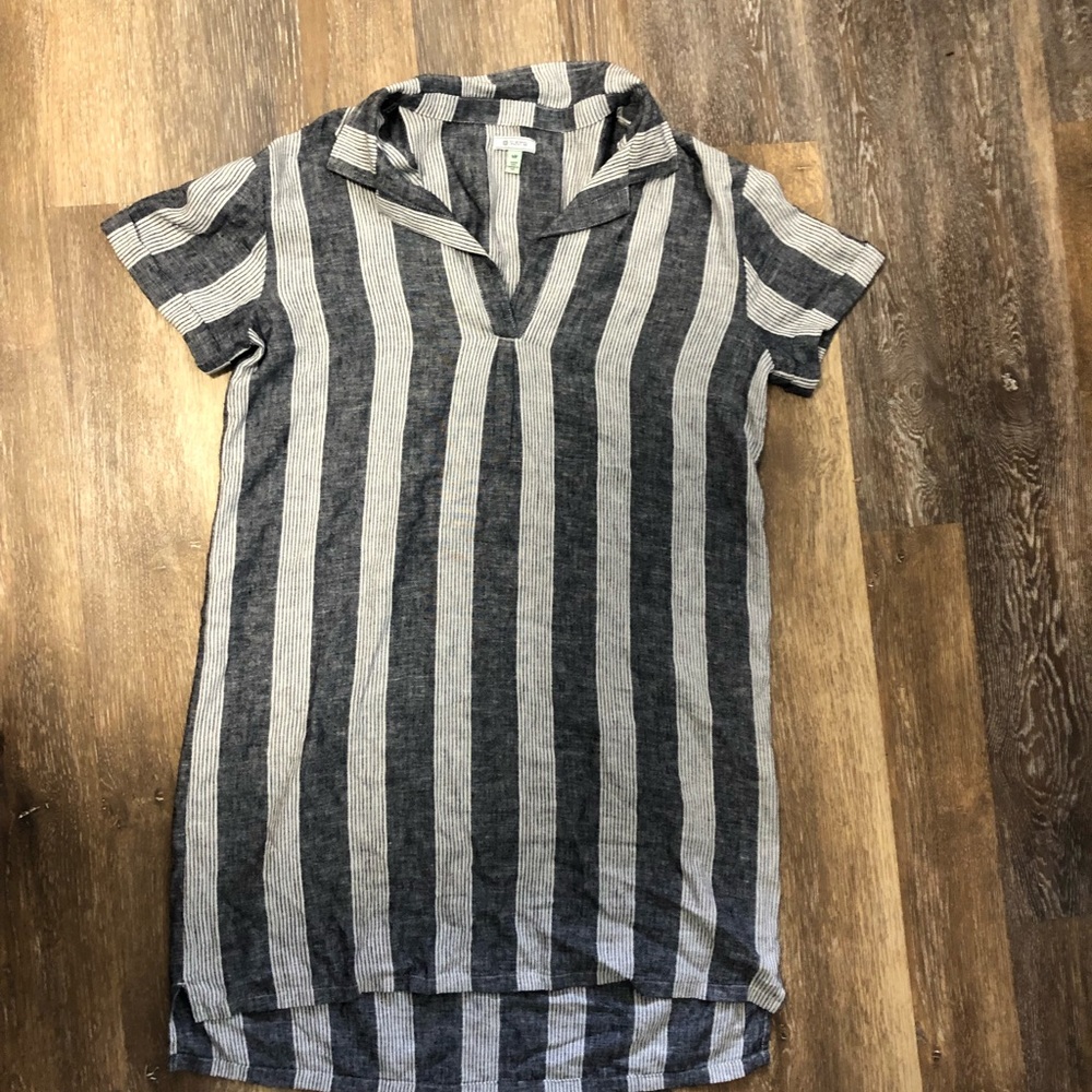 Linen dress .navy blue and white stripes
